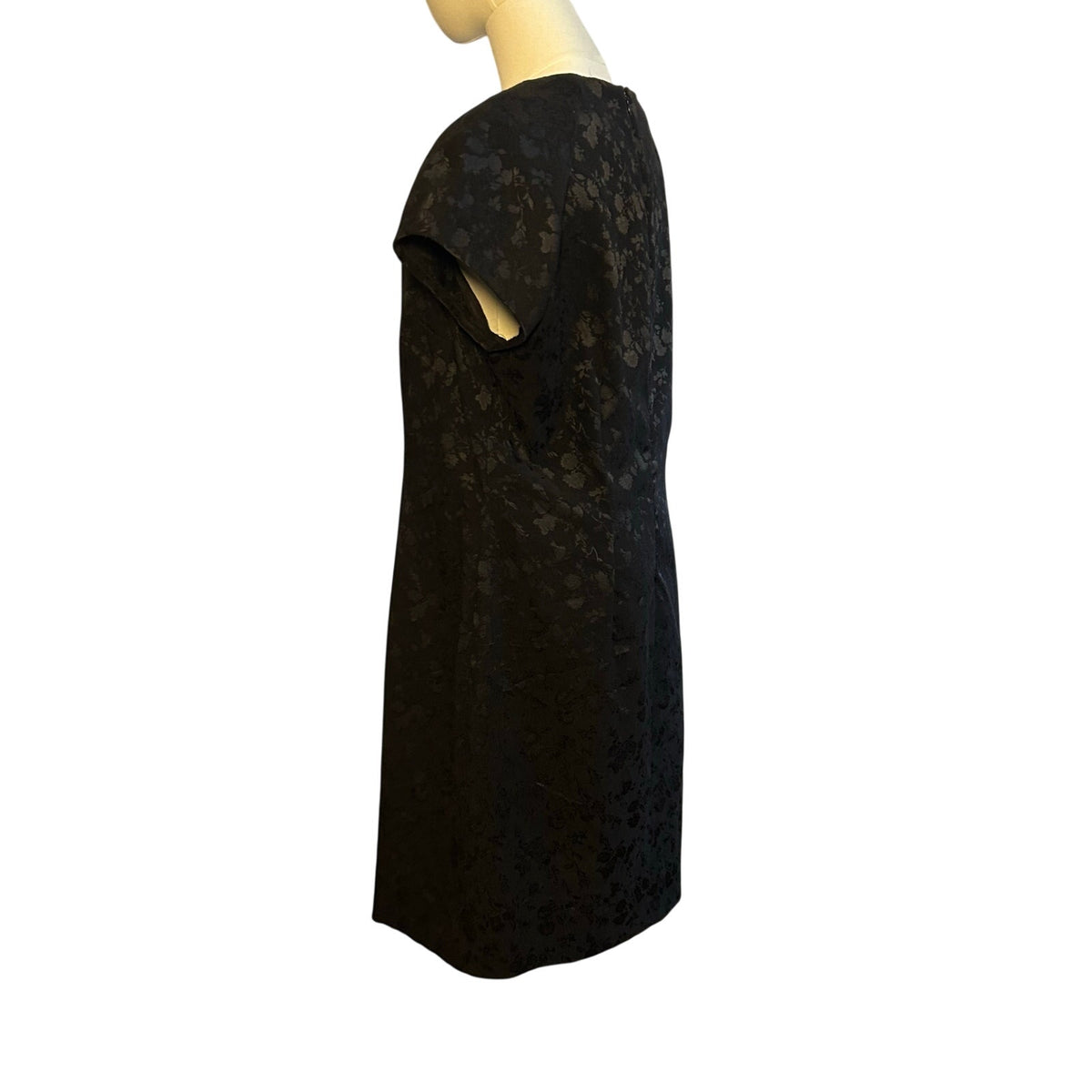VTG 90s CDC Caren Desiree Black Floral Jacquard Dress Square Neck Midi Size 14