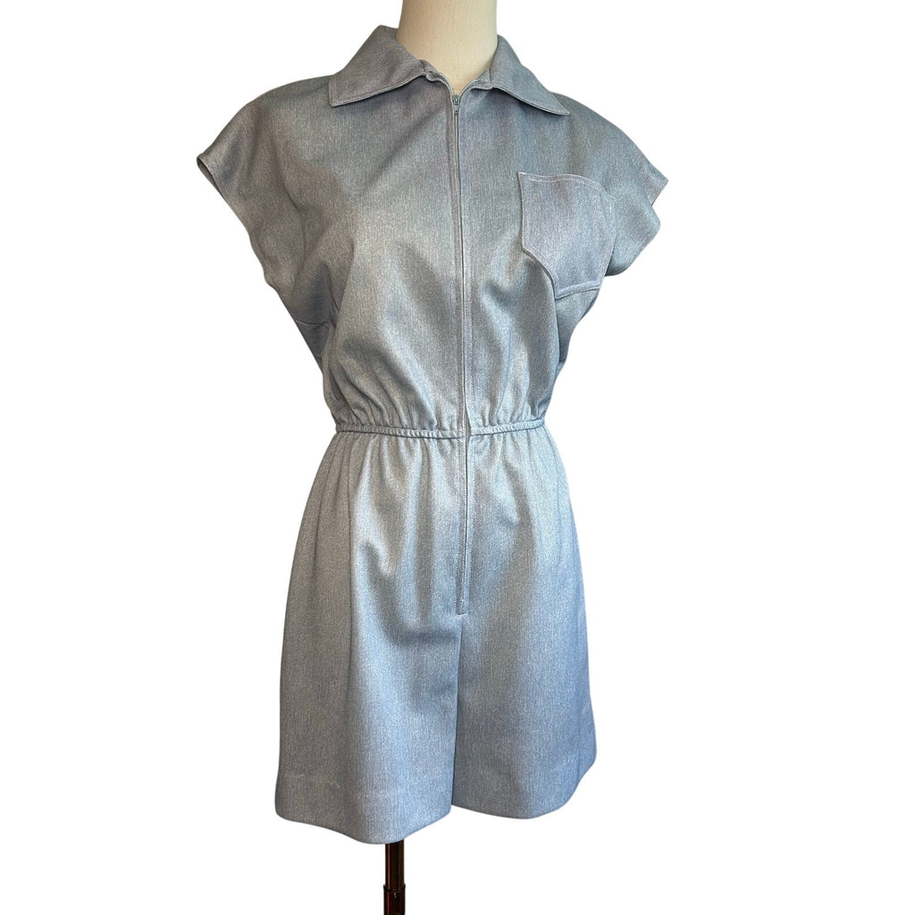 VTG 70s Blue Skirt Romper 2Pc Set Small Retro Preppy Twee Casual Indie Sleaze