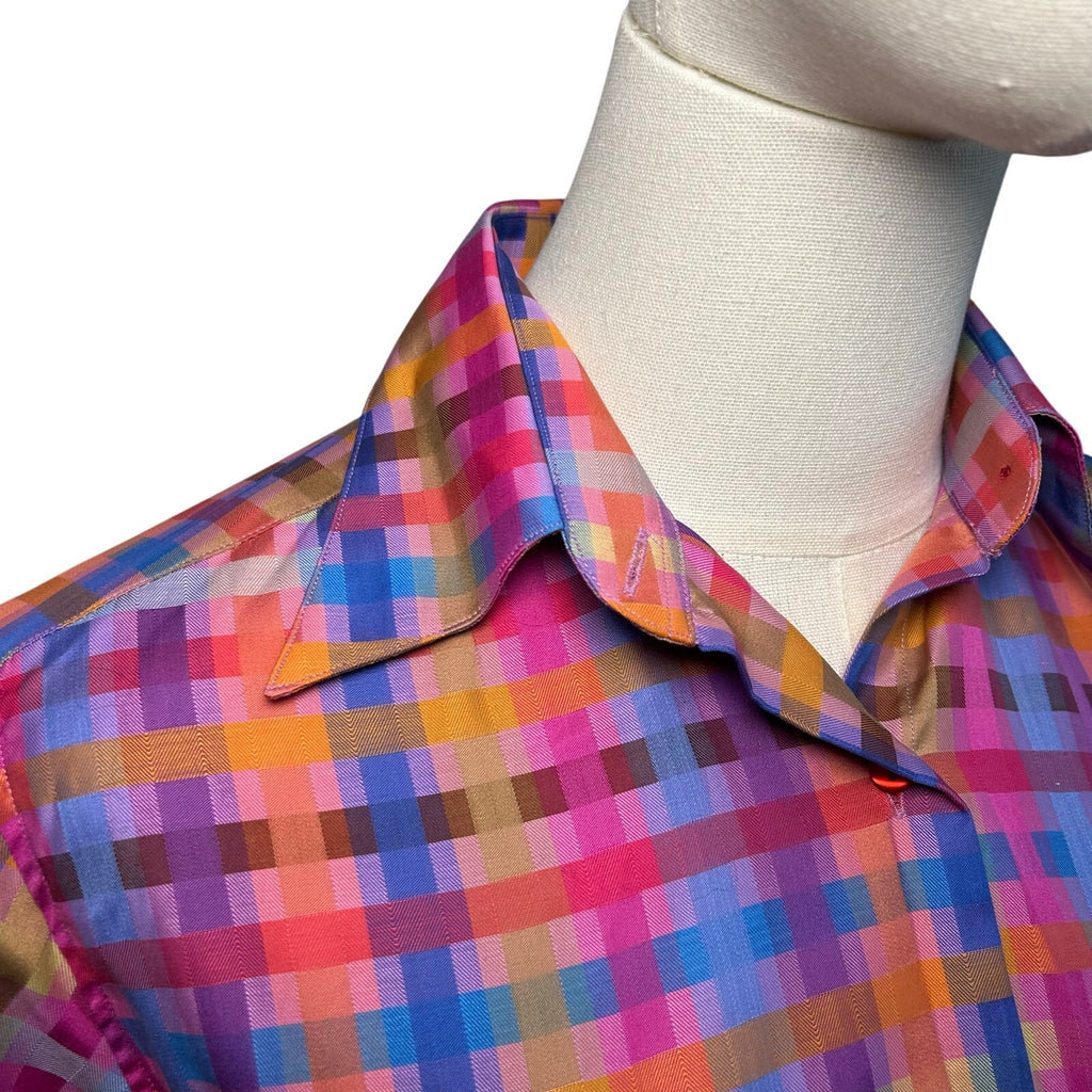 VTG 90s John Braye Florence Grid Print Button Down Shirt Small Office Siren Y2K