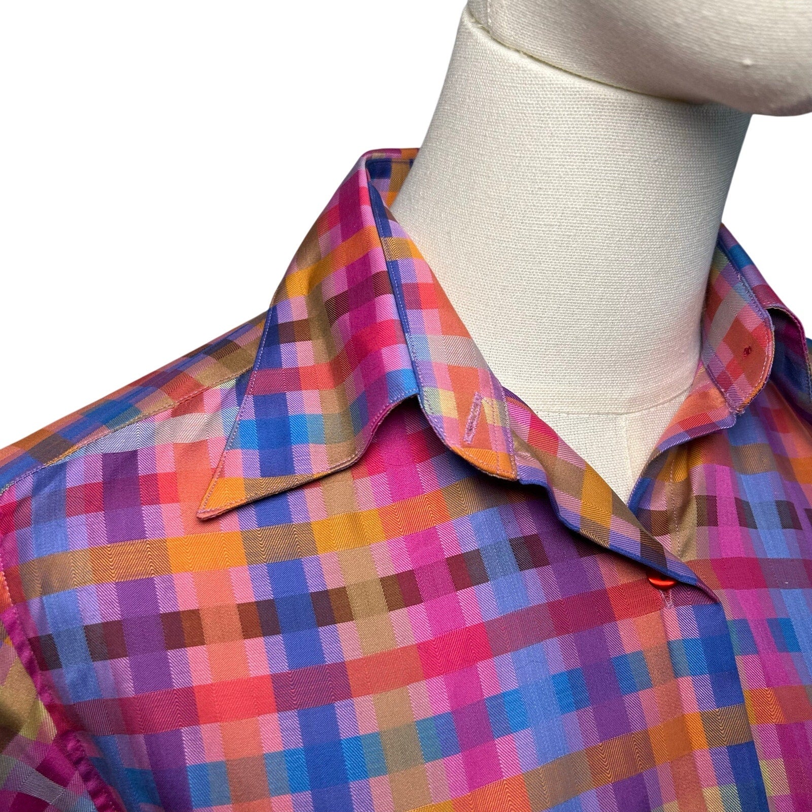 VTG 90s John Braye Florence Grid Print Button Down Shirt Small Office Siren Y2K
