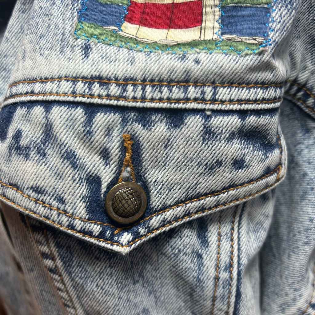 VTG 90s Ocean Denim Acid Wash Lighthouse Jacket Scenic Art Oversized XL