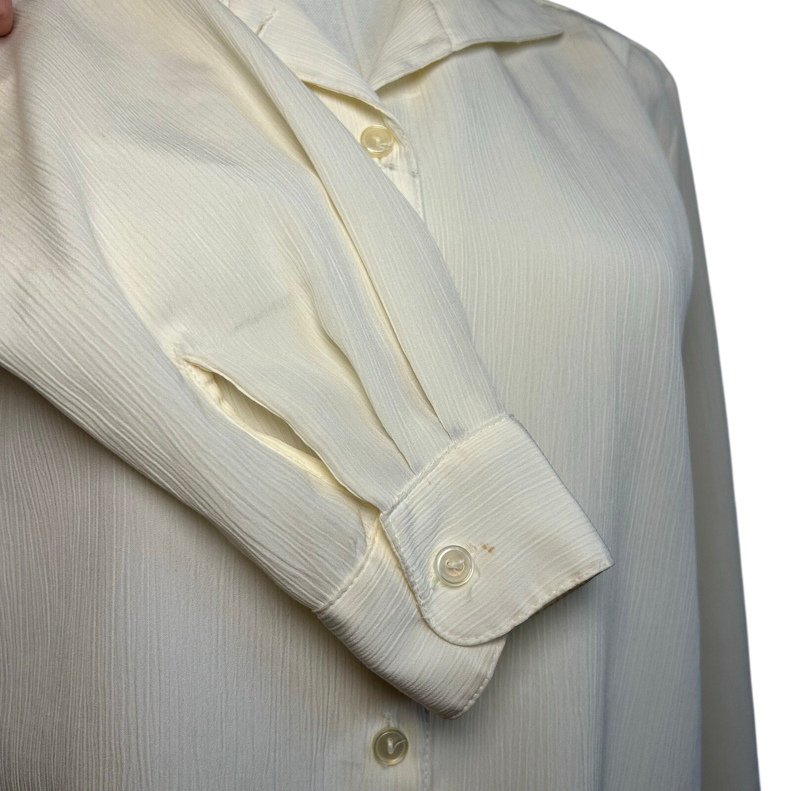 VTG 80s Kathie Lee White Button Up L Blouse Secretary Retro Preppy Minimalist
