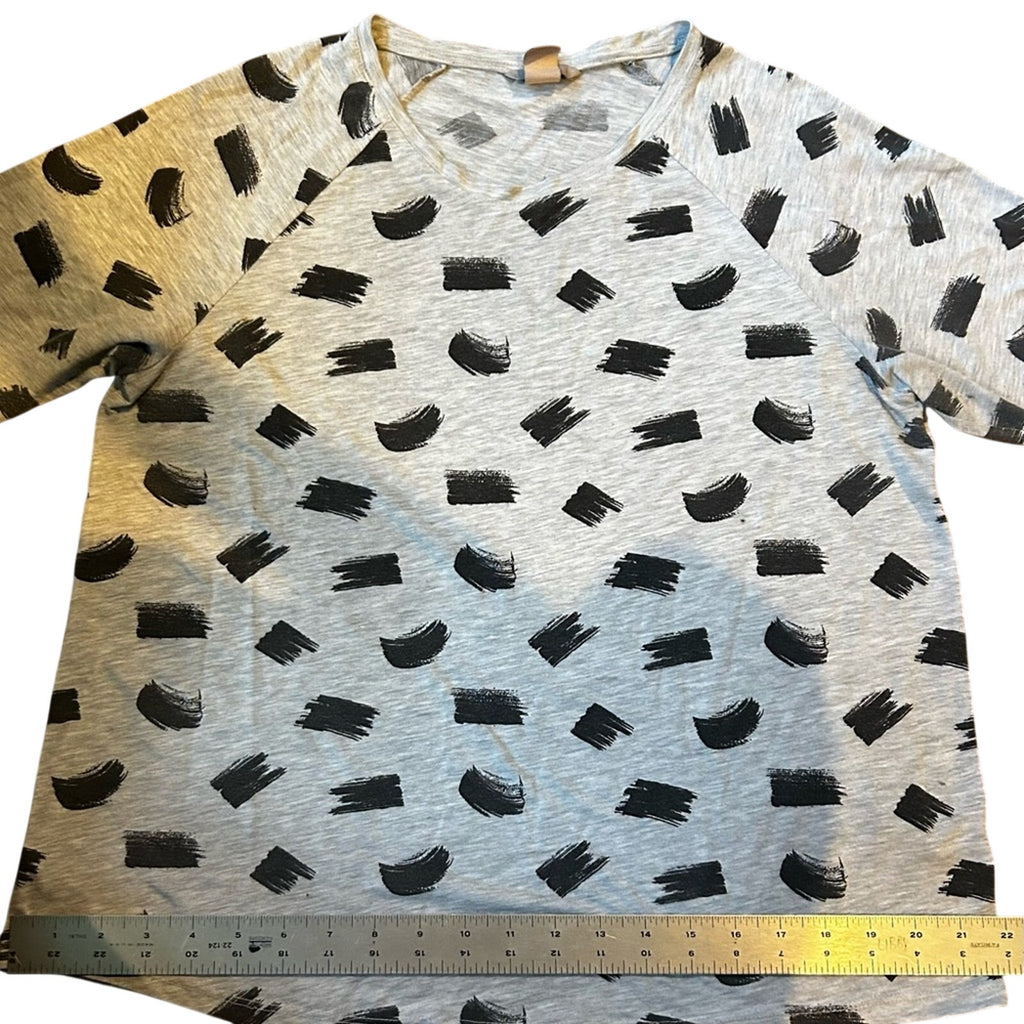 H&M Gray Black Brushstroke Print 3/4 Sleeve Scoop Neck Top Size L Very Soft