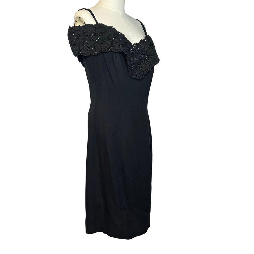 VTG 80s Niki Originals Cocktail Dress Black M Beaded Lace Archive Dark Romantic