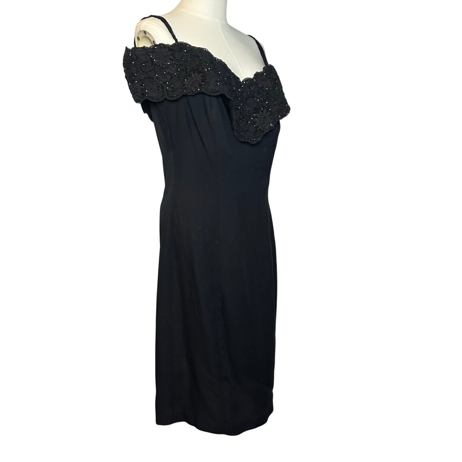 VTG 80s Niki Originals Cocktail Dress Black M Beaded Lace Archive Dark Romantic
