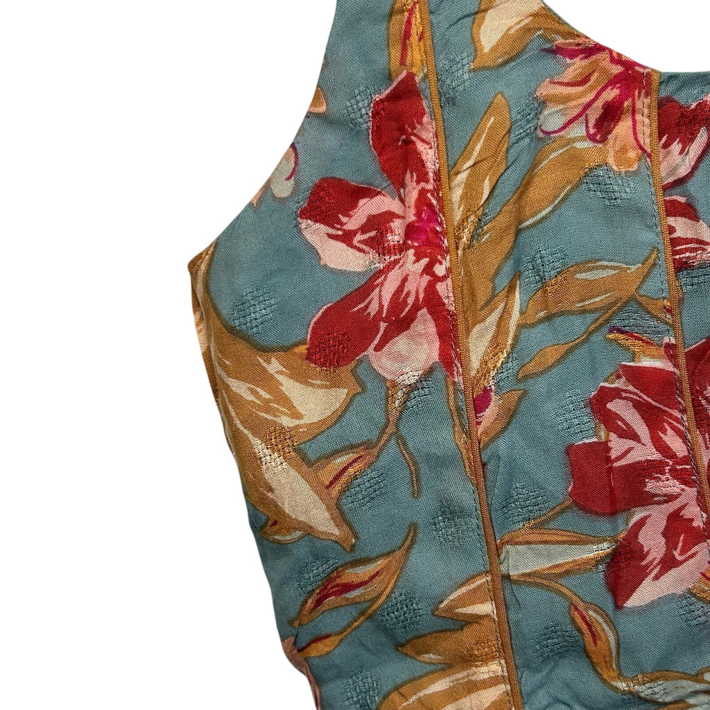 B.O.G Collective Blue Floral S Crop Top Smocked Boho Festival Streetwear Indie