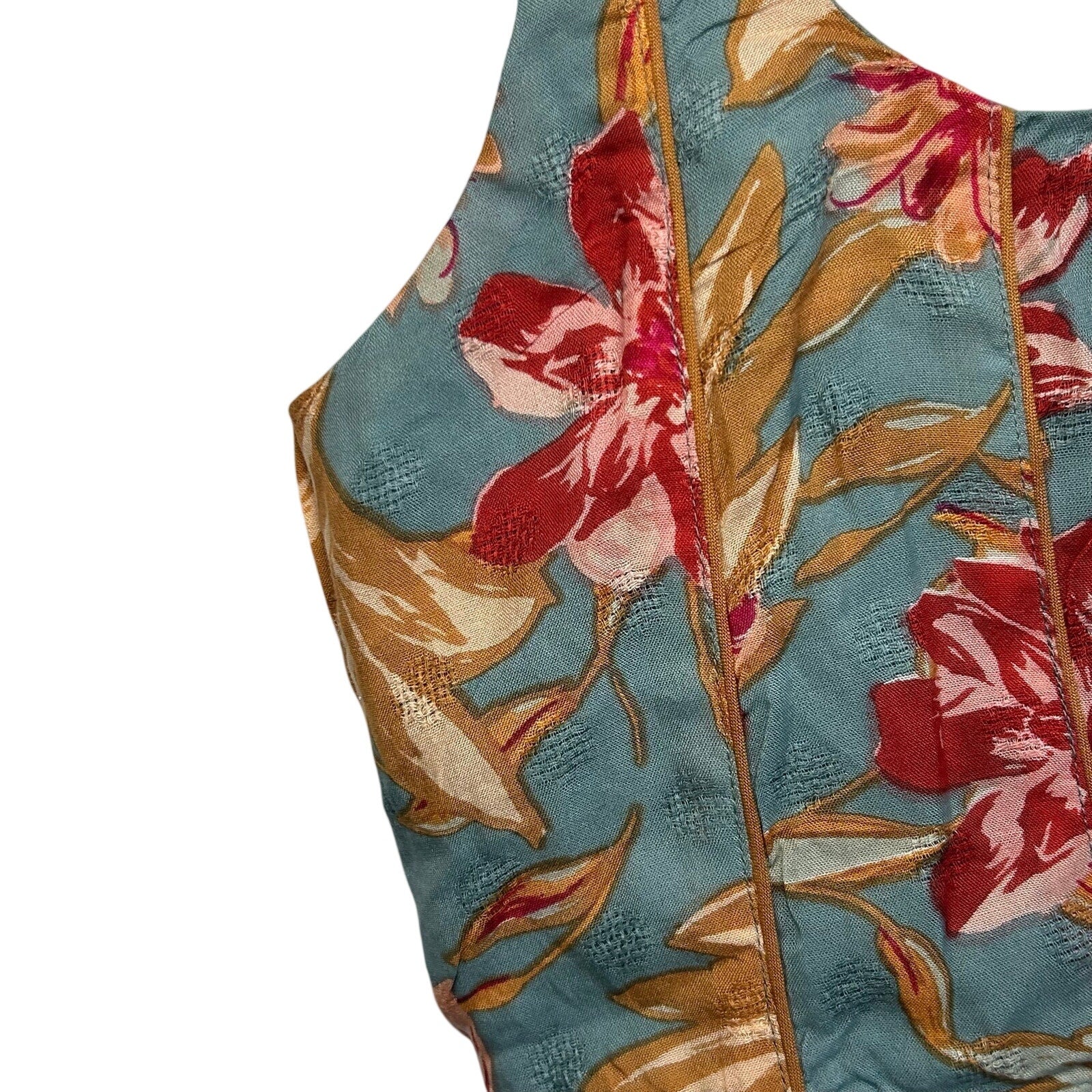 B.O.G Collective Blue Floral S Crop Top Smocked Boho Festival Streetwear Indie