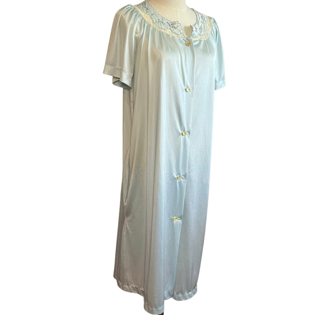 VTG 70s Carole Blue White Lace Nightgown Fairy Coquette Whimsigoth Loungewear M