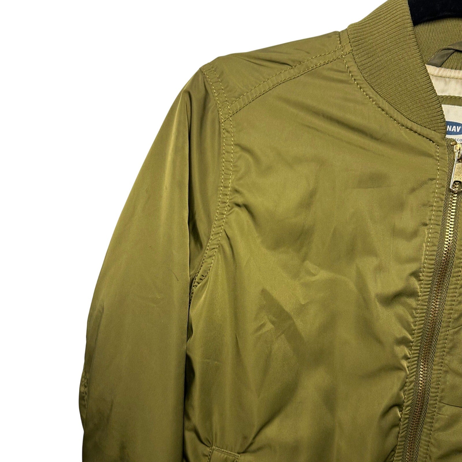 Old Navy Green Satin XS Bomber Jacket Retro Casual Streetwear Flight Coat Zip Up