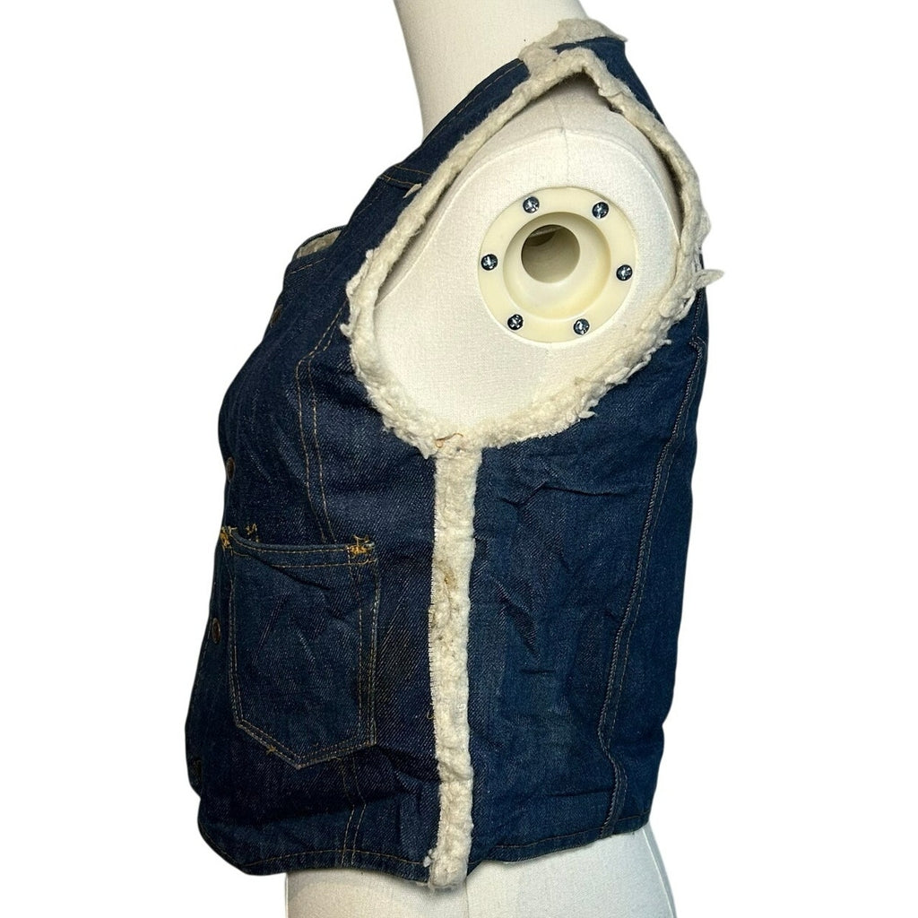 VTG 70s Nelson Denim Sherpa Vest Western Ranchcore Medium Workwear Biker Retro