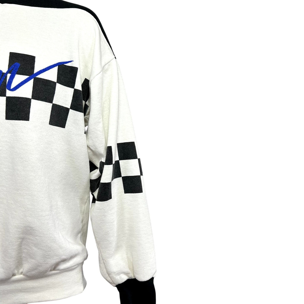 VTG 90s Gear for Sports M White Black Checkered Sweatshirt Streetwear Sportswear