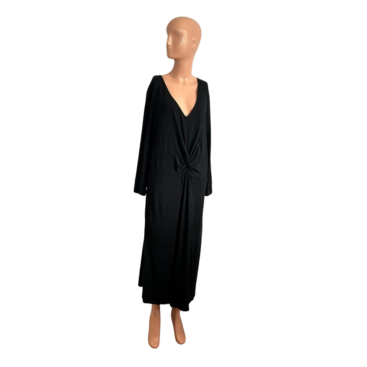 Lands End L Cotton Modal Black Twist Waist Maxi Dress Pockets Loungewear Modest