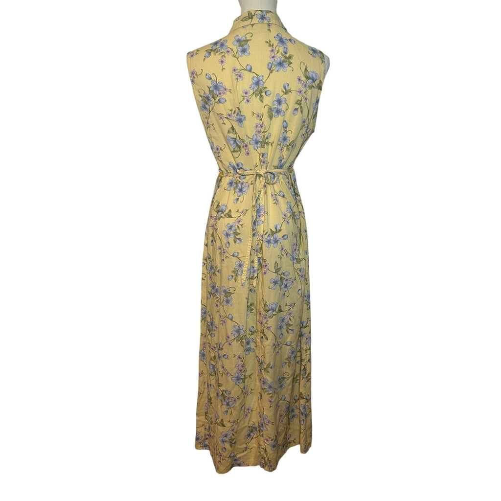 VTG 90s Erika Collection Yellow Floral Maxi Shirt Dress M Cottage Grandma Grunge