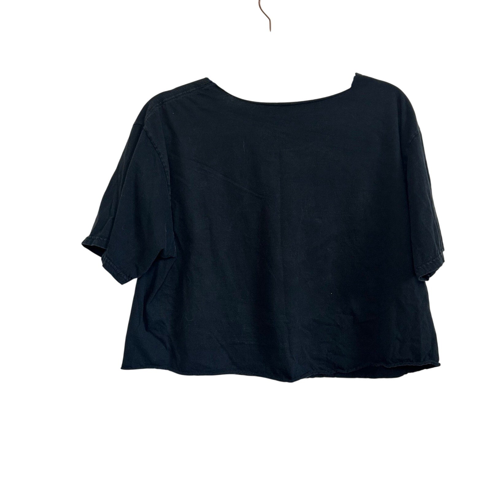 Black Colorful Wolf Graphic Raw Hem M Cropped Top T-Shirt Grunge Streetwear Y2K