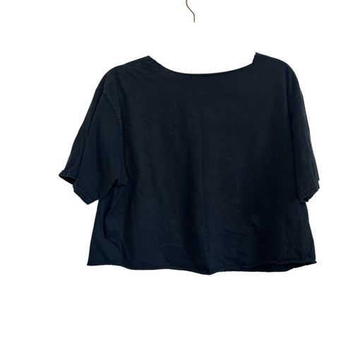 Black Colorful Wolf Graphic Raw Hem M Cropped Top T-Shirt Grunge Streetwear Y2K
