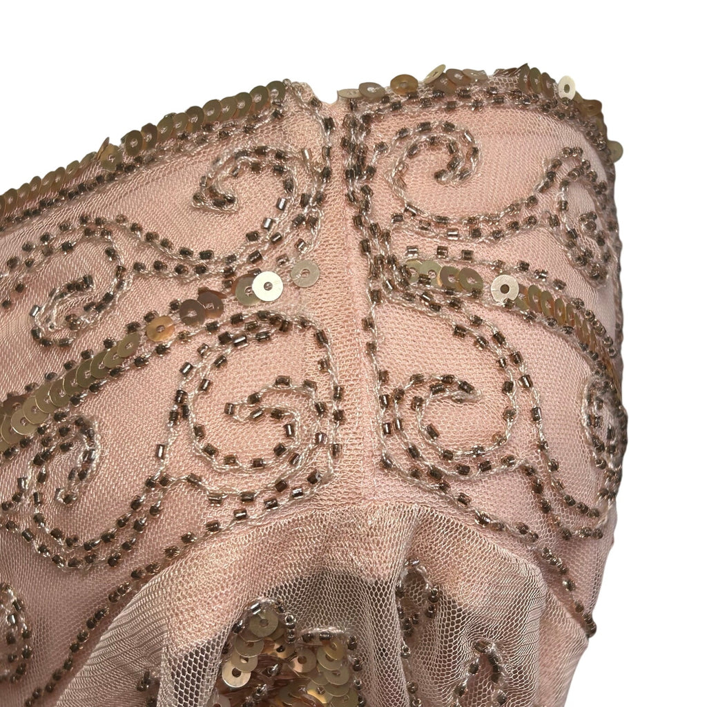 Pink Beaded Sequin Flapper Dress PS Fringe 1920s Style Art Deco Costume Party