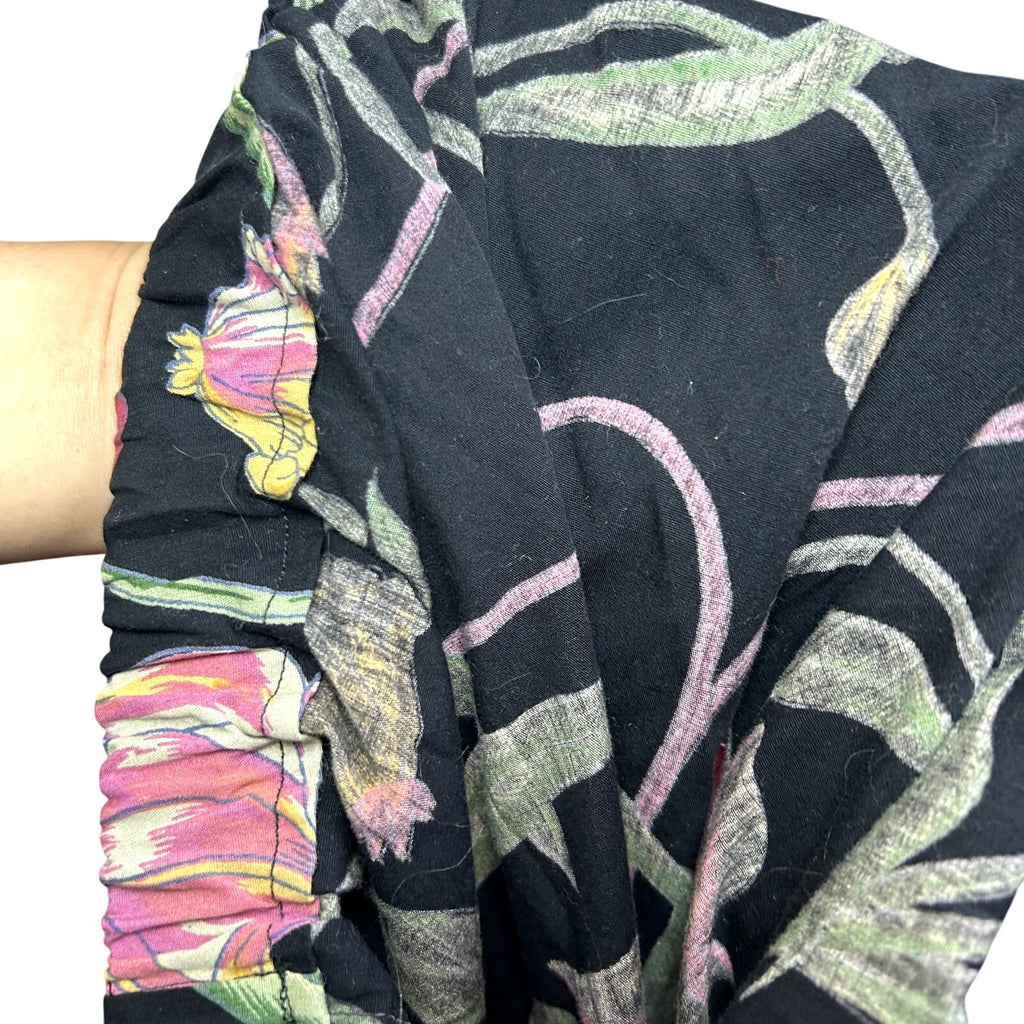 VTG 80s Upcycled M Black Pink Tiered Ruffle Midi Skirt A-Line Floral Boho Pocket