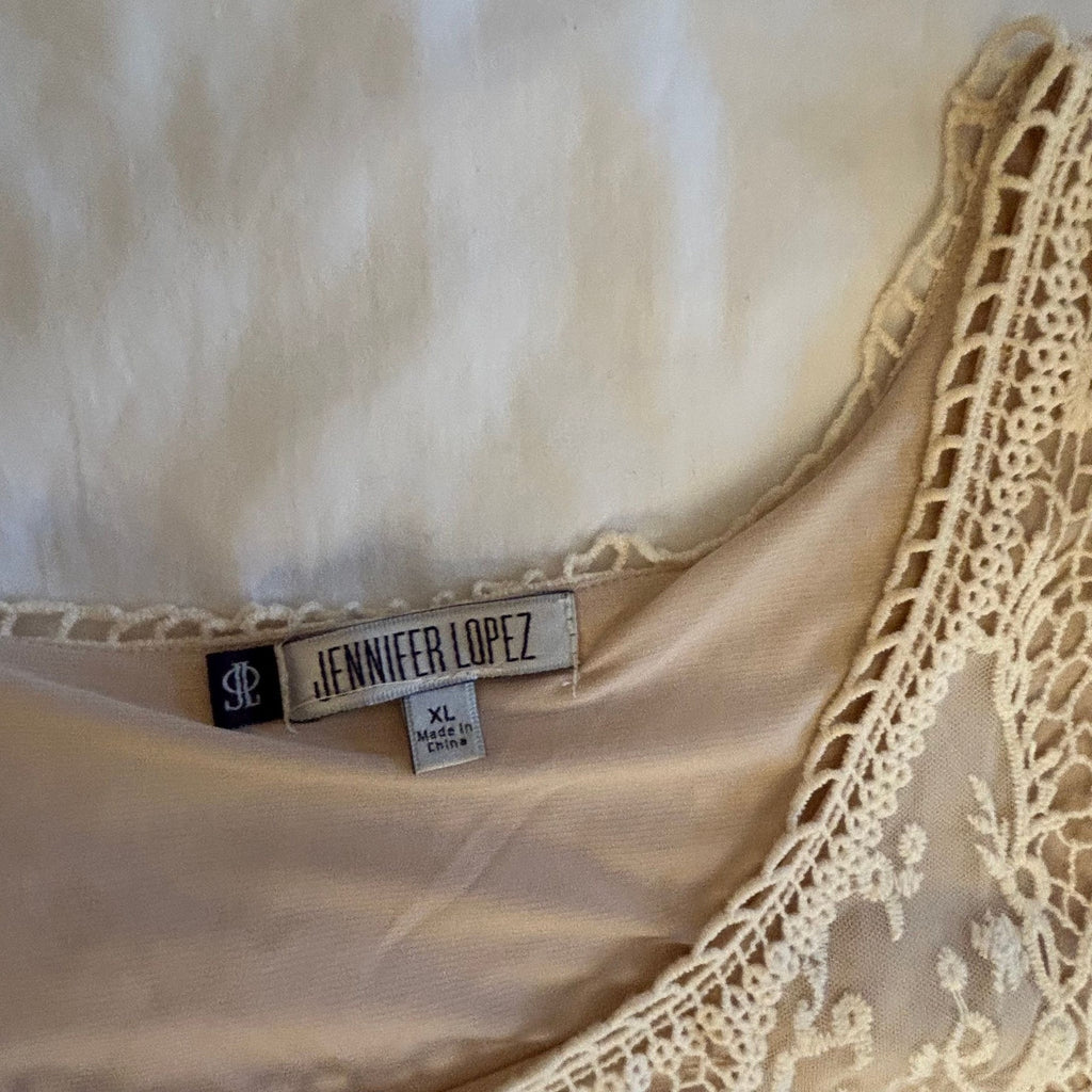 JLo Collection Lace Mini Dress Womens XL Cream Boho Y2K 2010s Whimsygoth