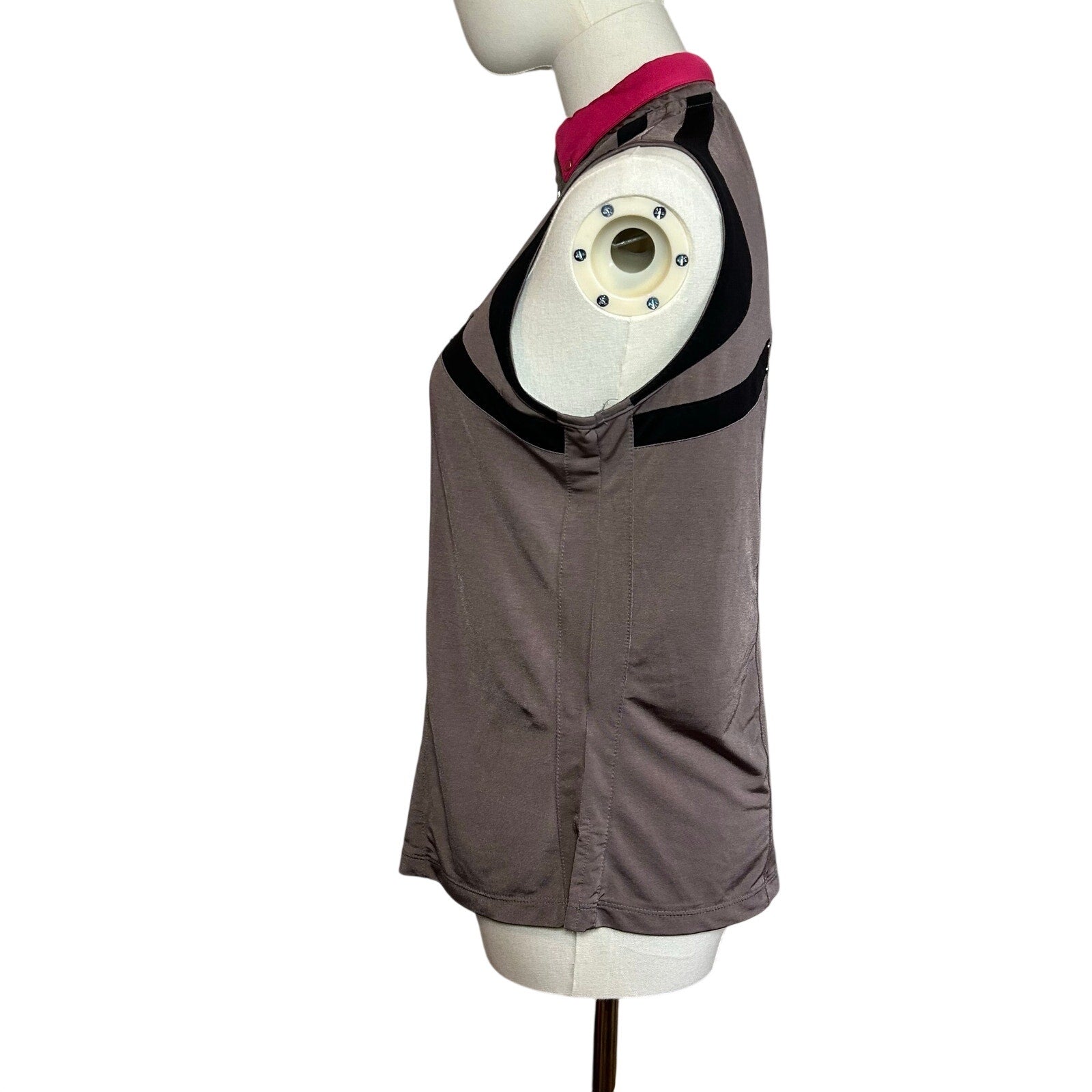 Jamie Sadock Sleeveless Zip Golf Polo Top Grey Pink S Studs Preppy Punk Retro