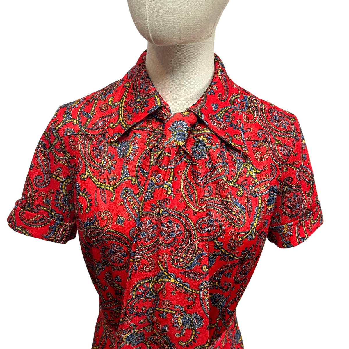 VTG 70s Red Paisley Dagger Collar Midi Dress with Matching Belt M Whimsygoth