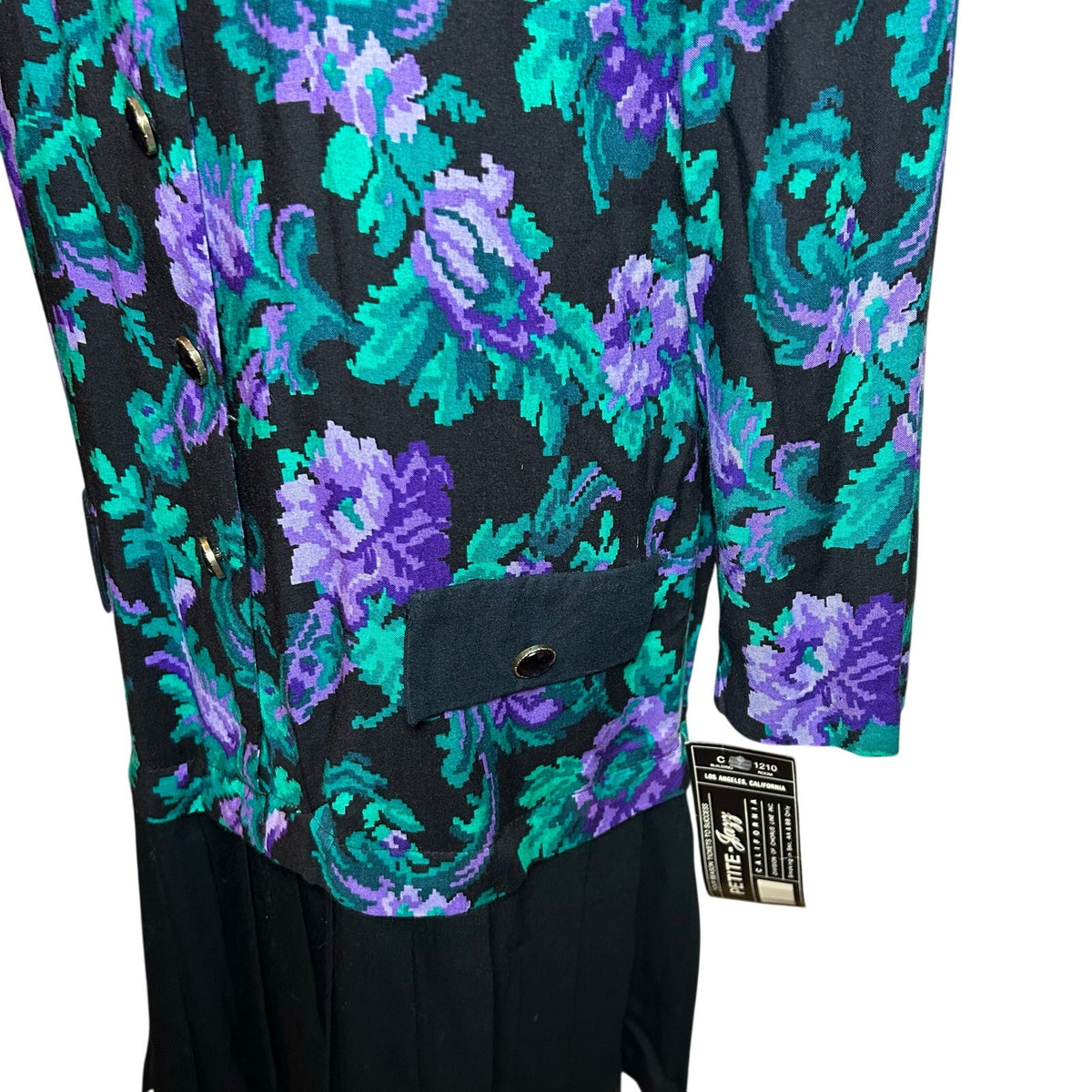 NWT VTG 90s Petite Jazz Rayon Dress Digital Pixel Floral Made in USA Size 10 Deadstock