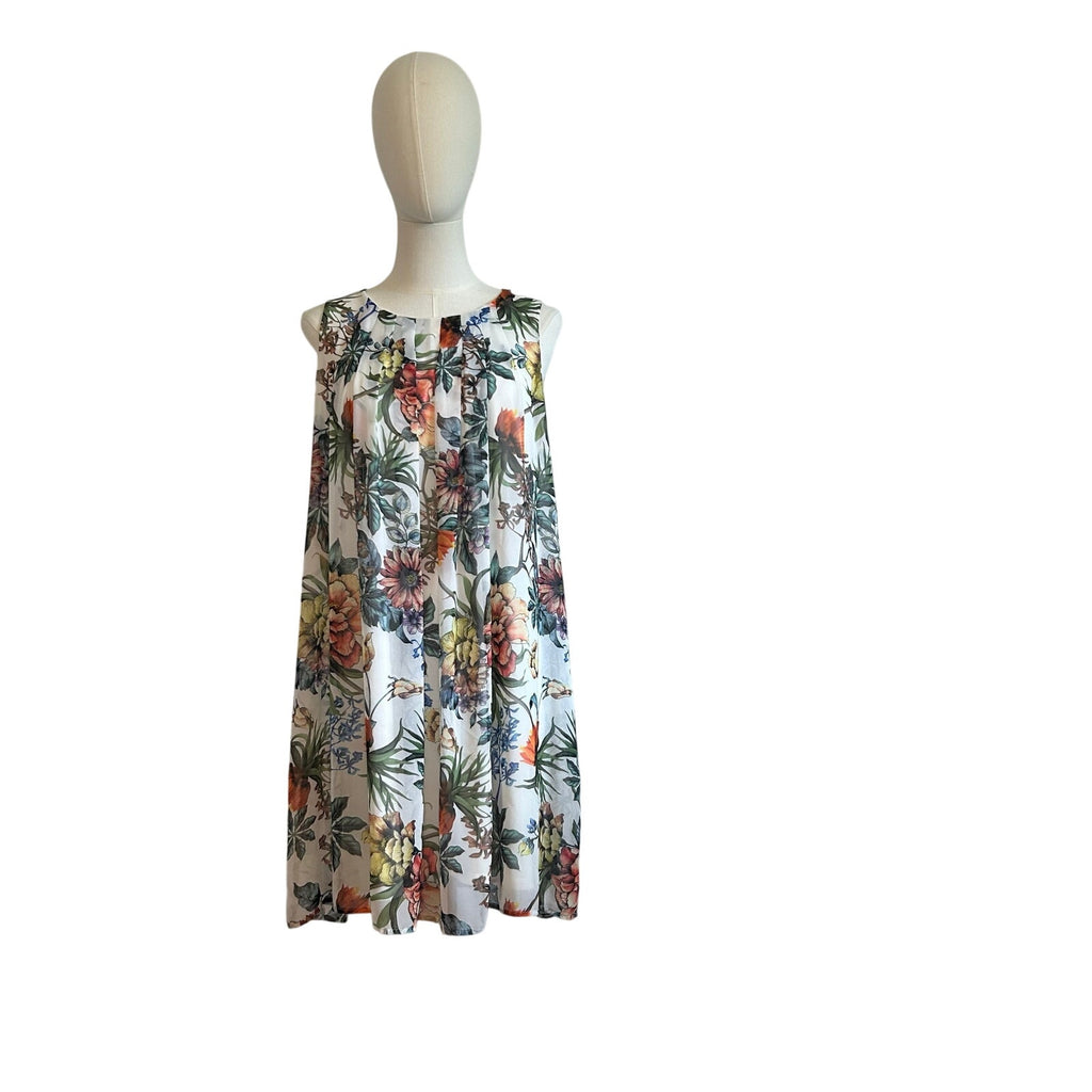 Emma & Michele Multicolor Floral Chiffon Pleated PL Mini Dress Keyhole Coquette