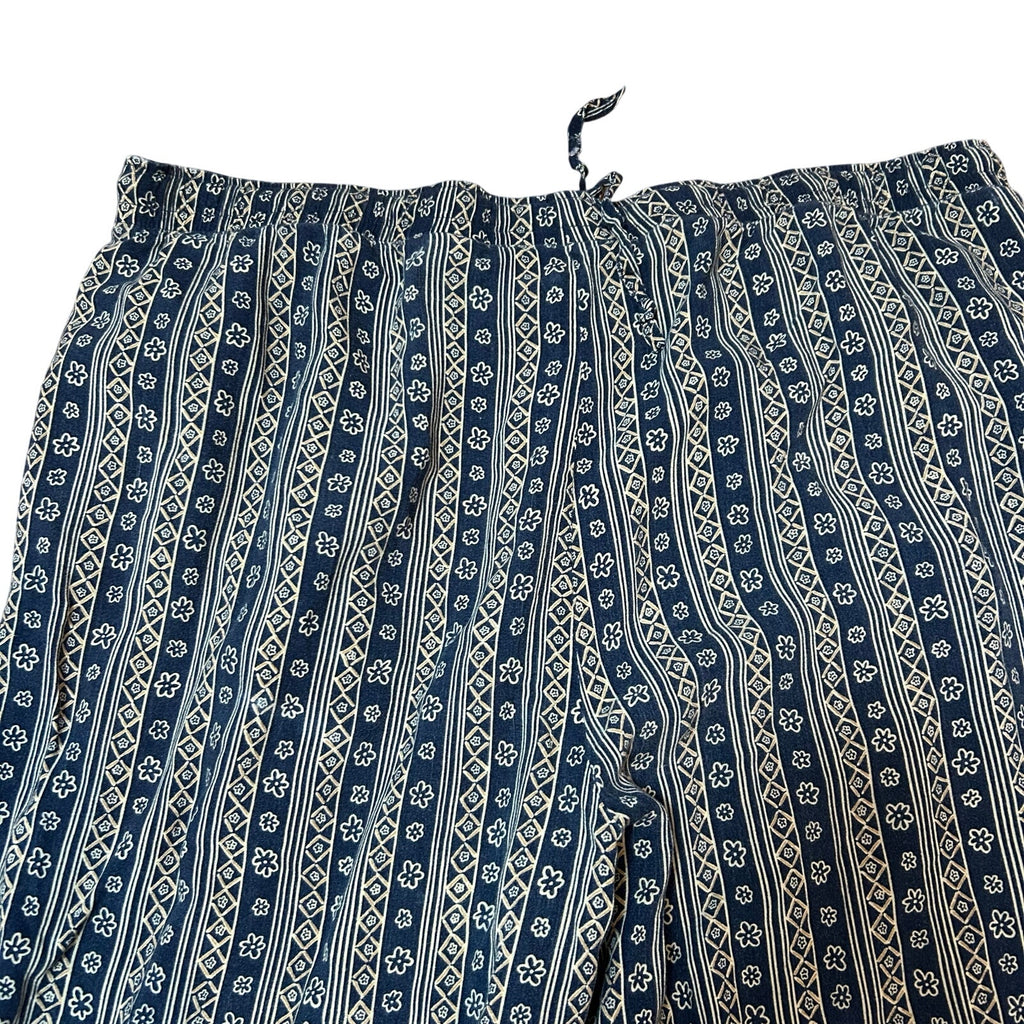 VTG Sag Harbor Petite Floral Rayon Wide Leg Pants Blue 90s L Drawstring