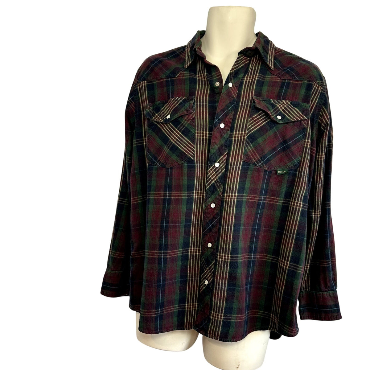 Berne L Multicolor Plaid Flannel Pearl Snap Work Shirt Utility Pen Pocket Gorp