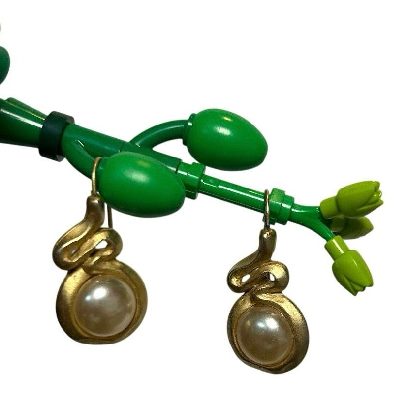VTG 90s The Limited Gold Sculptural S-Curve Faux Pearl Drop Earrings Whimsigoth