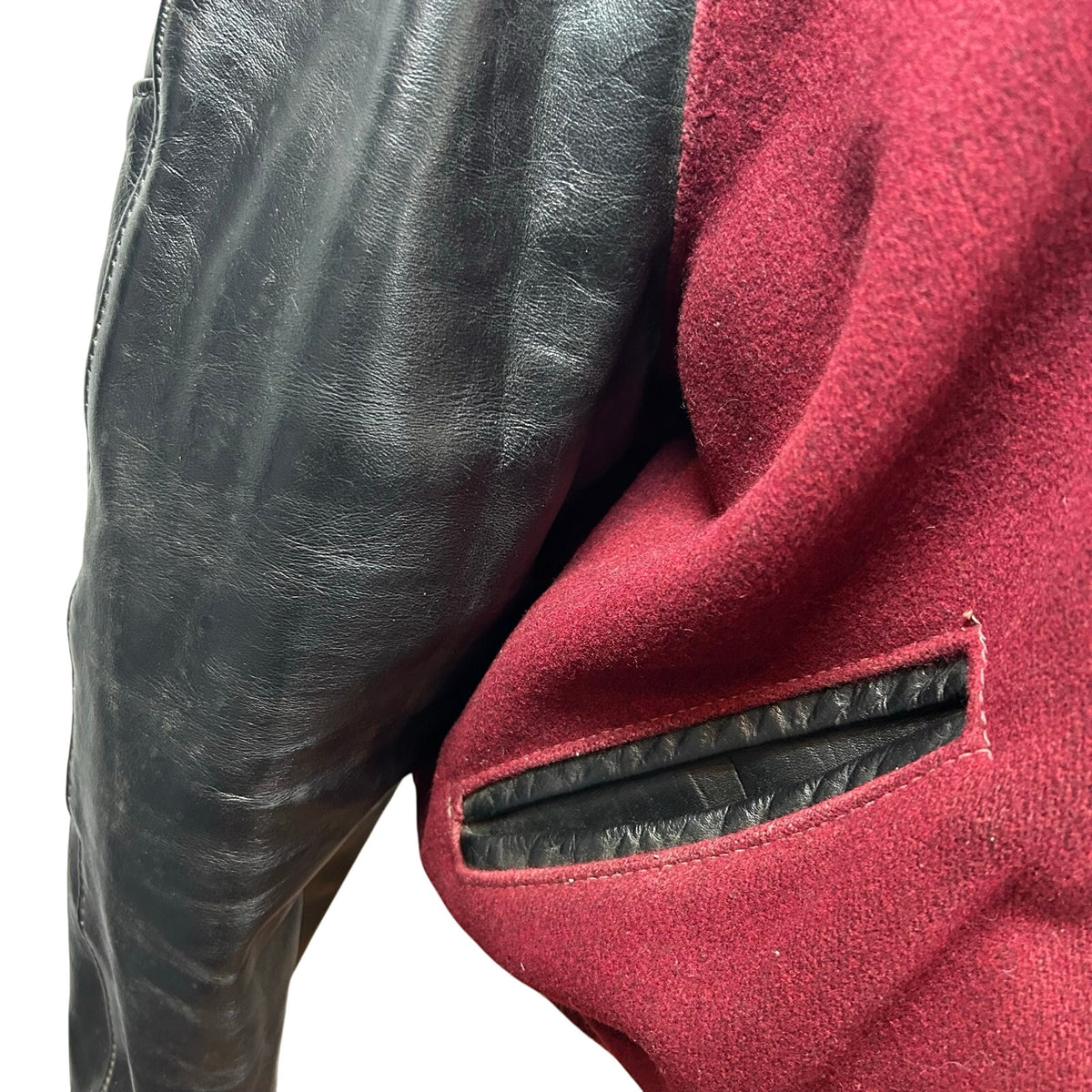 VTG 80s DeLong Archival Varsity Letter Jacket Maroon Black Leather 42 Grunge