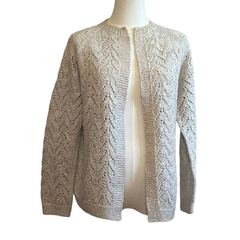 VTG 90s Handmade Wool Blend Cardigan Sweater Cream Medium Minimalist Cottagecore