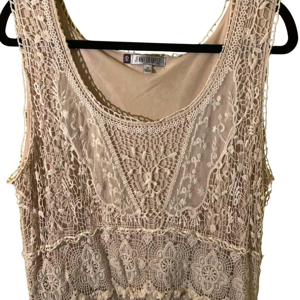 JLo Collection Lace Mini Dress Womens XL Cream Boho Y2K 2010s Whimsygoth
