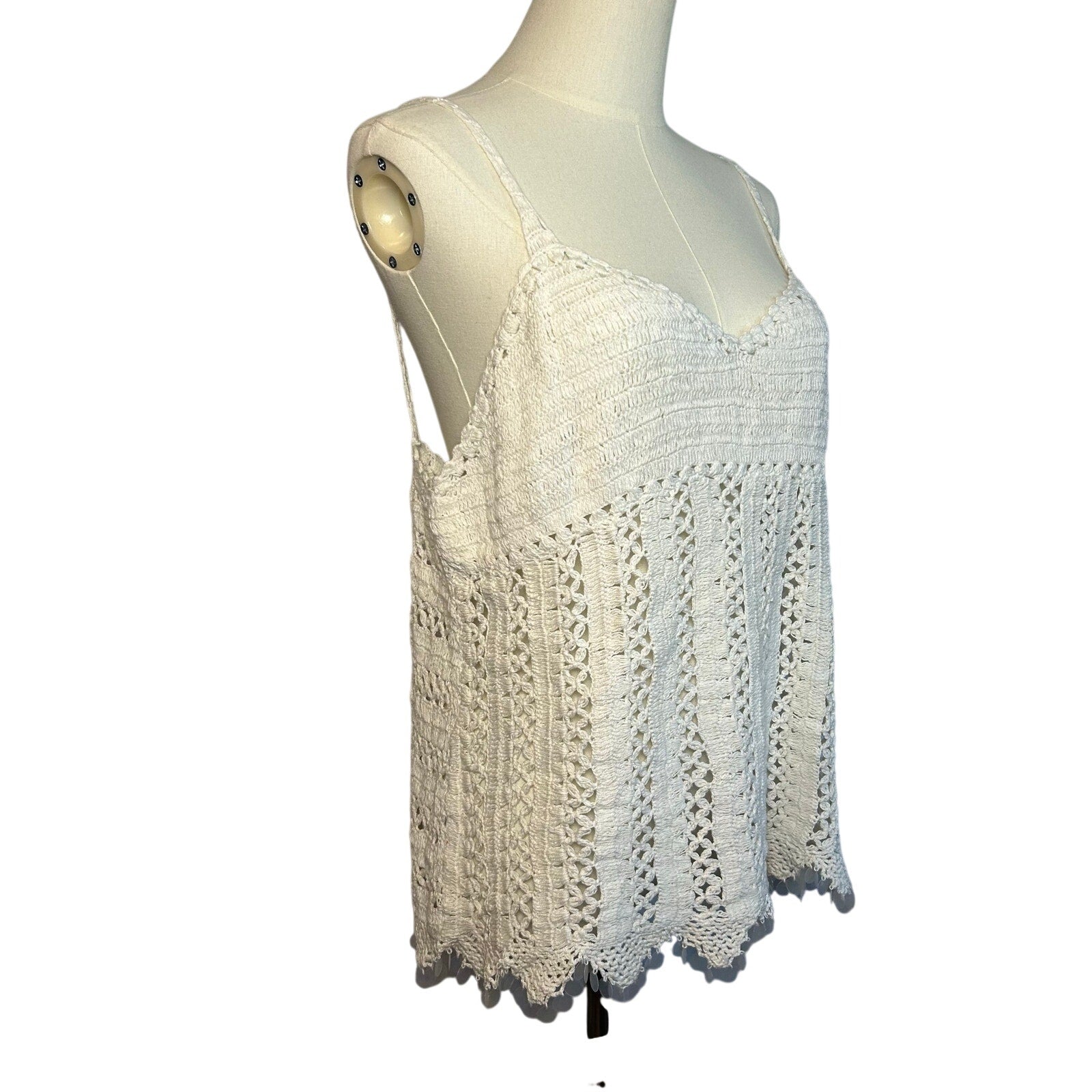 NWT VTG 90s Raiment Fashions Cotton Crochet Scalloped Tank Whimsygoth Boho NOS