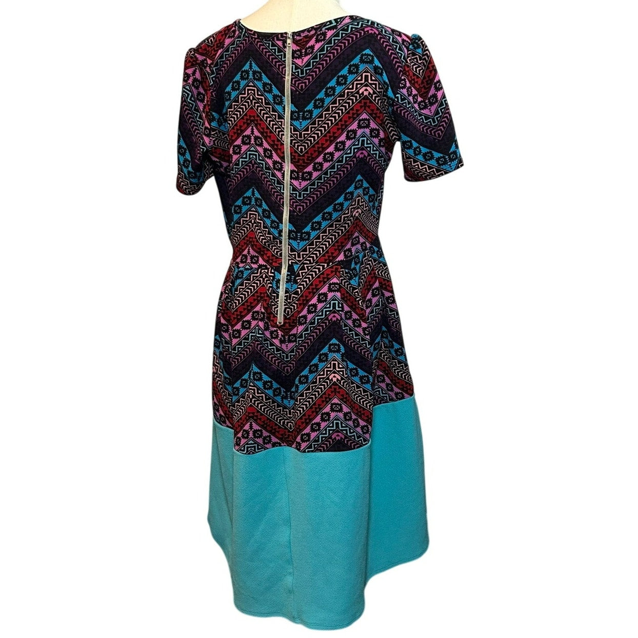 LuLaRoe Amelia Dress Large Multicolor Blue Floral Stretchy Pockets Southwestern