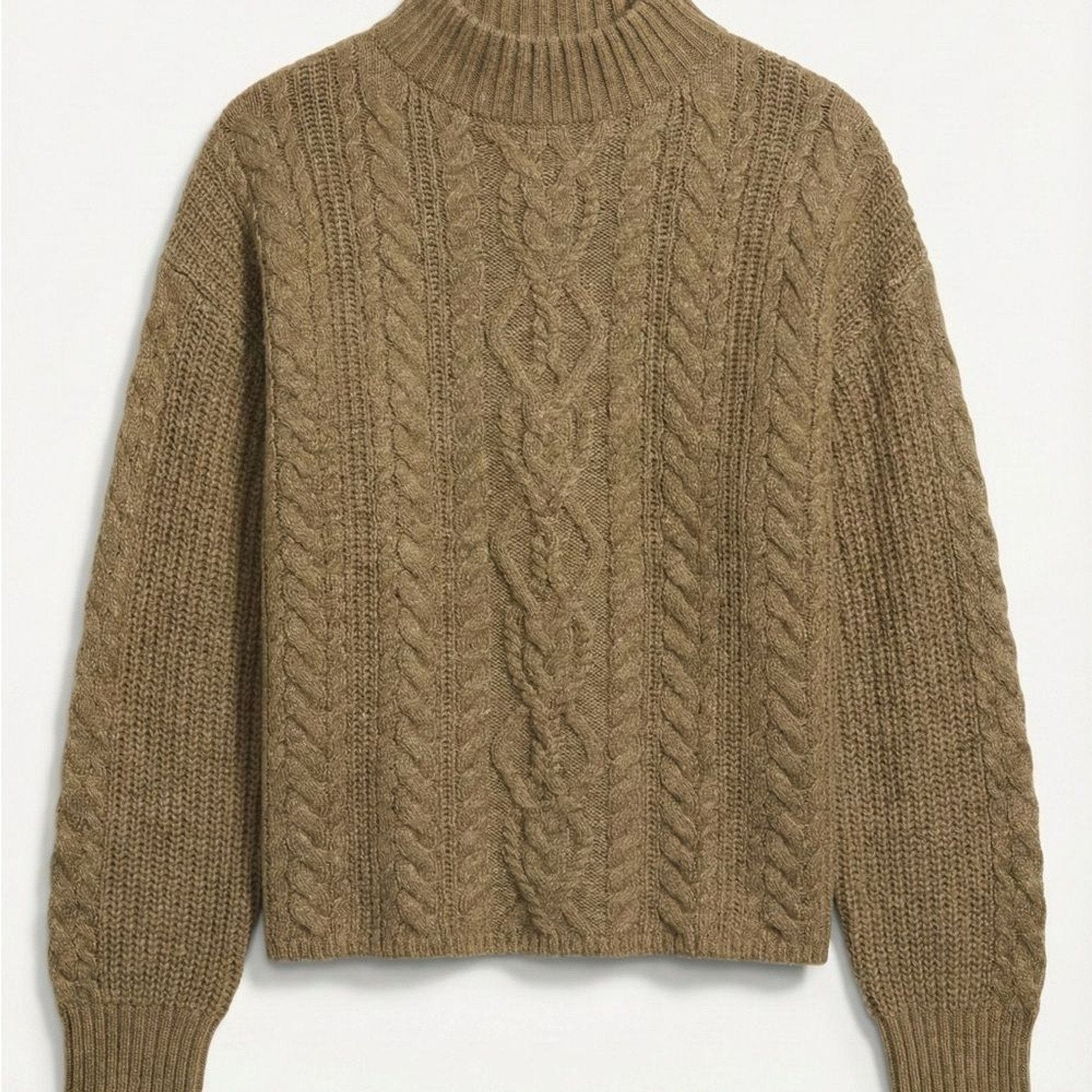 NWT Old Navy SoSoft Cable Knit Sweater Medium Mustard Green Mock Neck Fisherman