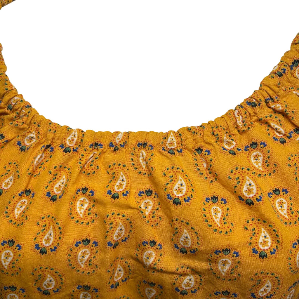 VTG 70s Yellow Maxi Paisley Dress L Cottage Boho Handmade Peasant Prairie Retro
