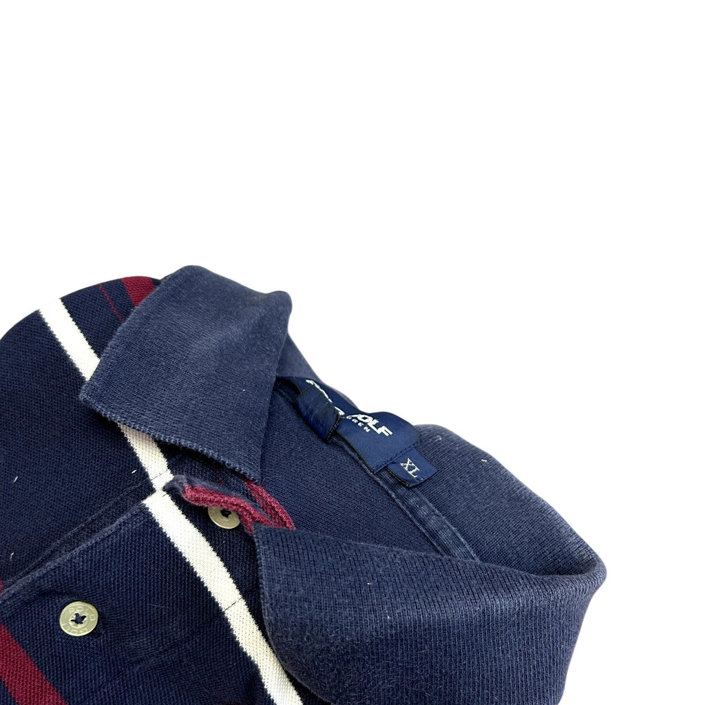 Polo Golf Ralph Lauren XL Navy Burgundy Striped Polo Shirt Embroidered Pony