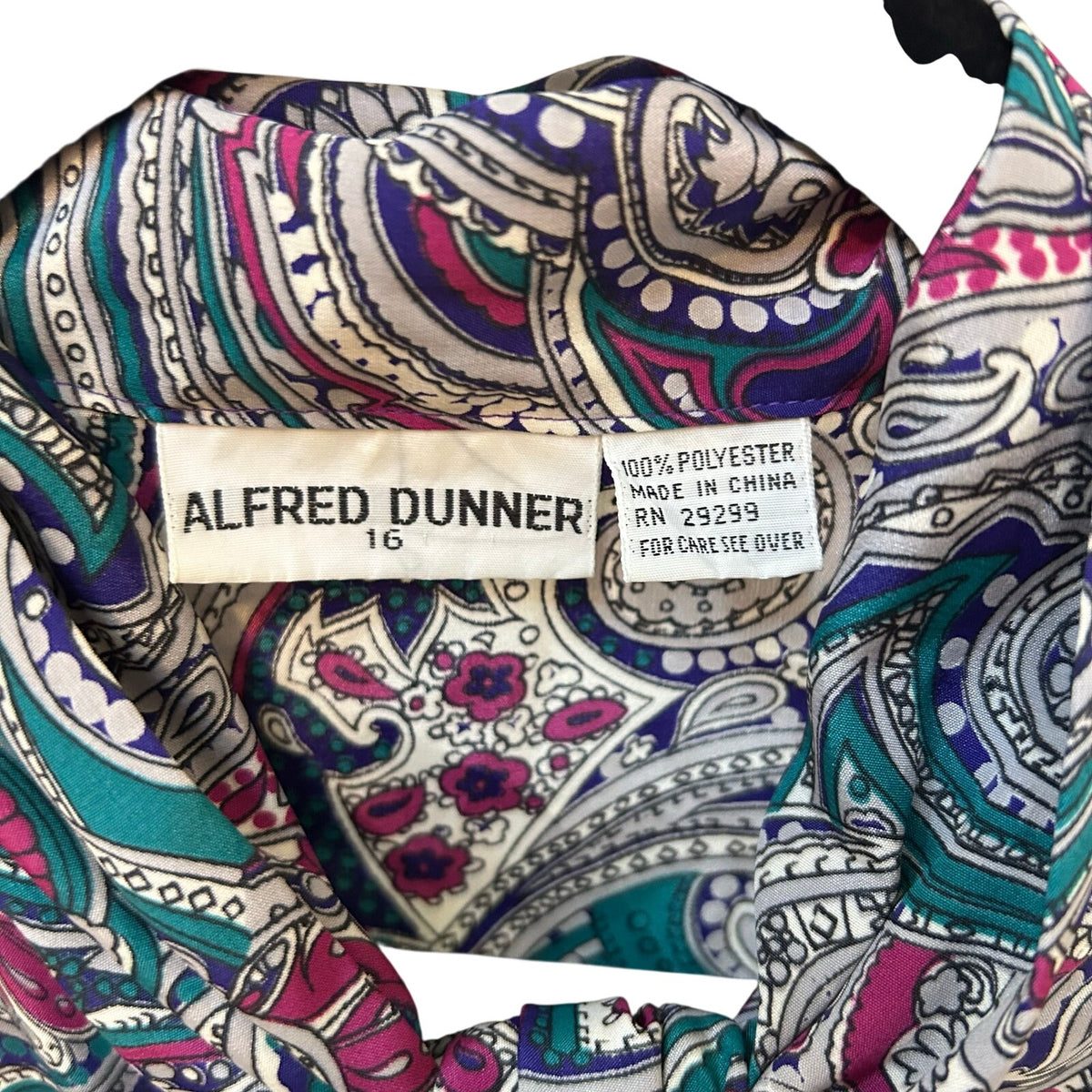 VTG Alfred Dunner Teal Purple Paisley Tie Neck Pussybow Blouse Large Whimsygoth