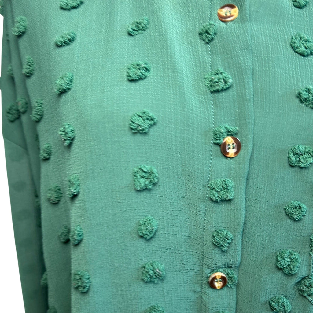 Forest Green Swiss Dot Long Sleeve L Casual Clip Dot Shirt Boho Minimalist Twee