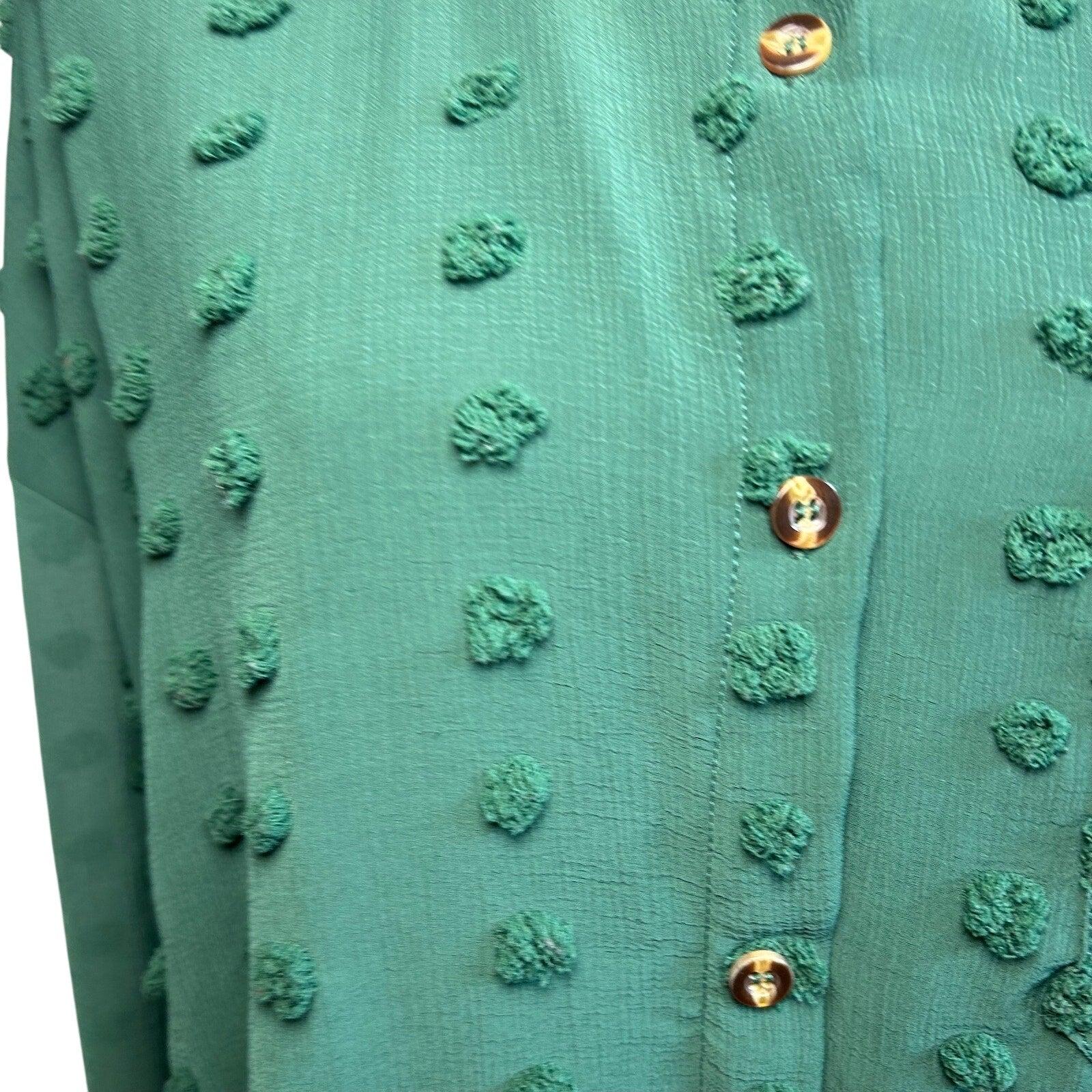 Forest Green Swiss Dot Long Sleeve L Casual Clip Dot Shirt Boho Minimalist Twee