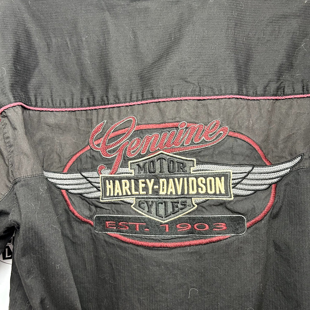 Harley-Davidson L Black Embroidered Bowling Moto Snap-Collar Mechanic Shirt