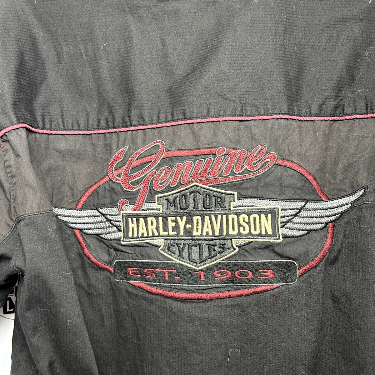 Harley-Davidson L Black Embroidered Bowling Moto Snap-Collar Mechanic Shirt