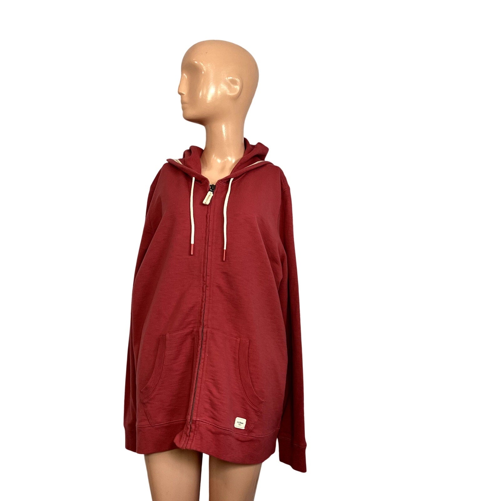 NWT L.L. Bean Garnet Rose Organic Cotton Full Zip Hoodie XL Gorpcore Casual