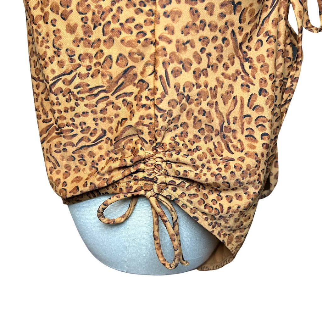 Leopard Print Strappy Back One Piece Swimsuit Coquette Y2K Whimsigoth Grunge M-L