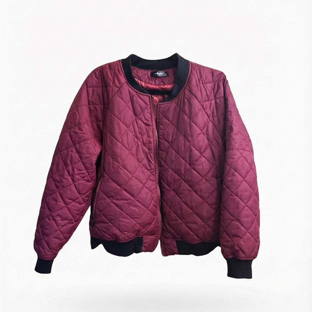 Angstar Maroon Quilted Bomber Jacket XL Aviator Utility Sleeve Pocket Burgundy