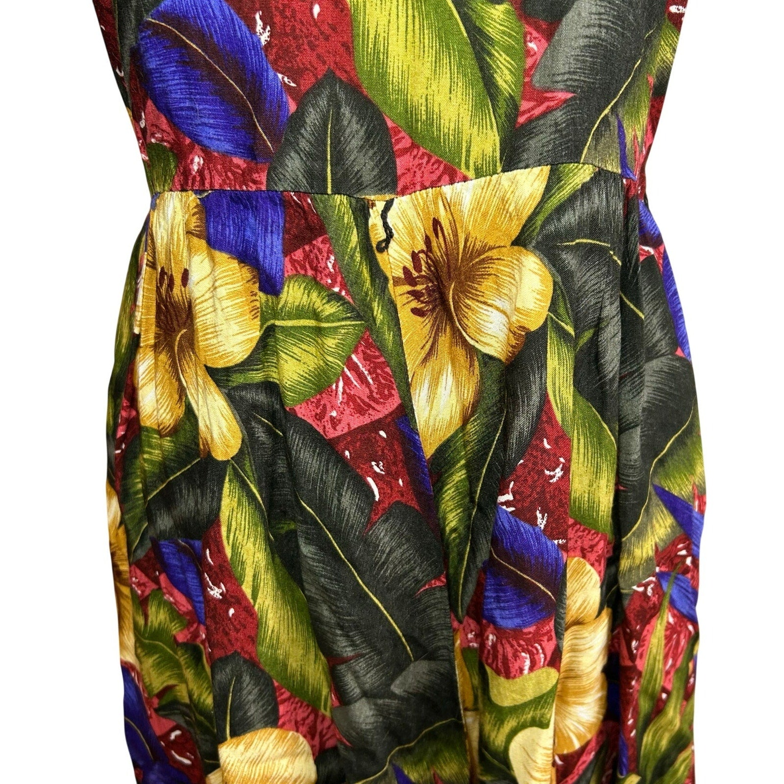 VTG 90s Positive Attitude Tropical Hibiscus Rayon Midi Dress Pockets Size 14