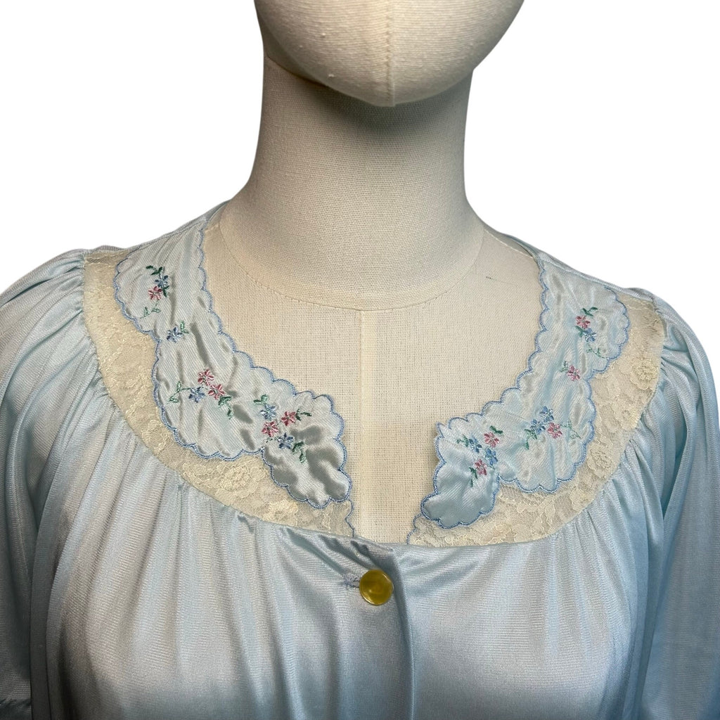 VTG 70s Carole Blue White Lace Nightgown Fairy Coquette Whimsigoth Loungewear M