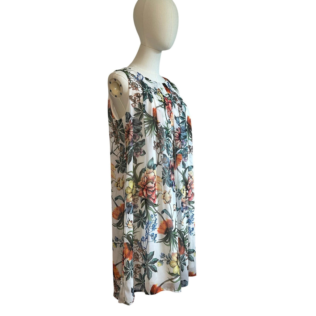 Emma & Michele Multicolor Floral Chiffon Pleated PL Mini Dress Keyhole Coquette