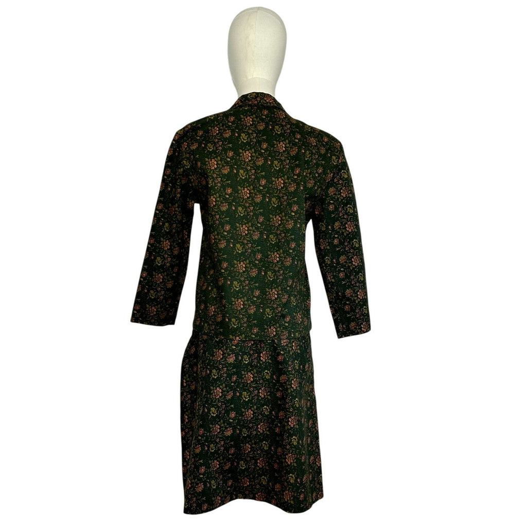 VTG 50s Green Heavy Cotton Skirt Suit Blazer Two Piece Set Twee Retro Preppy