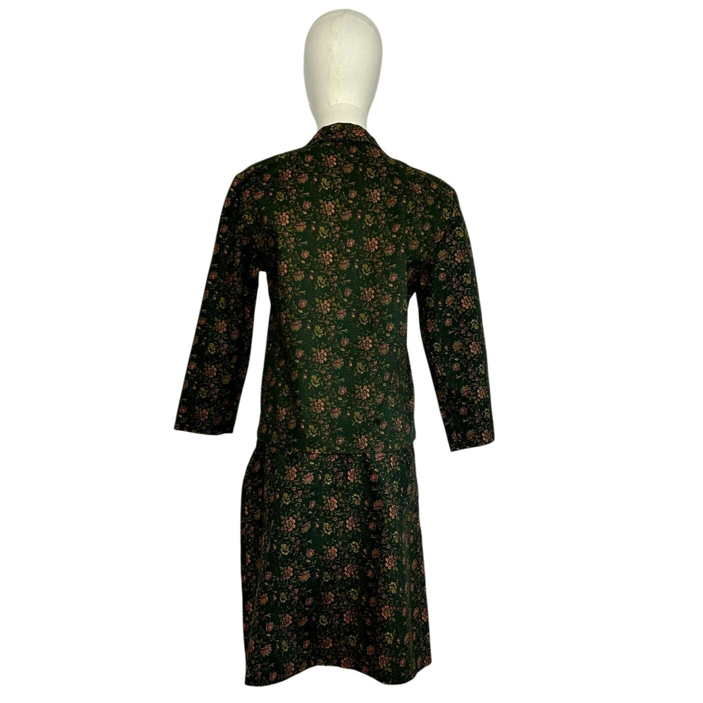 VTG 50s Green Heavy Cotton Skirt Suit Blazer Two Piece Set Twee Retro Preppy